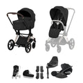 Cybex PRIAM Fold Cot Travel System Bundle - Comfort Sepia Black & Rose Gold Frame