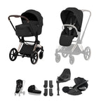 Cybex PRIAM Fold Cot Travel System Bundle - Comfort Sepia Black & Rose Gold Frame