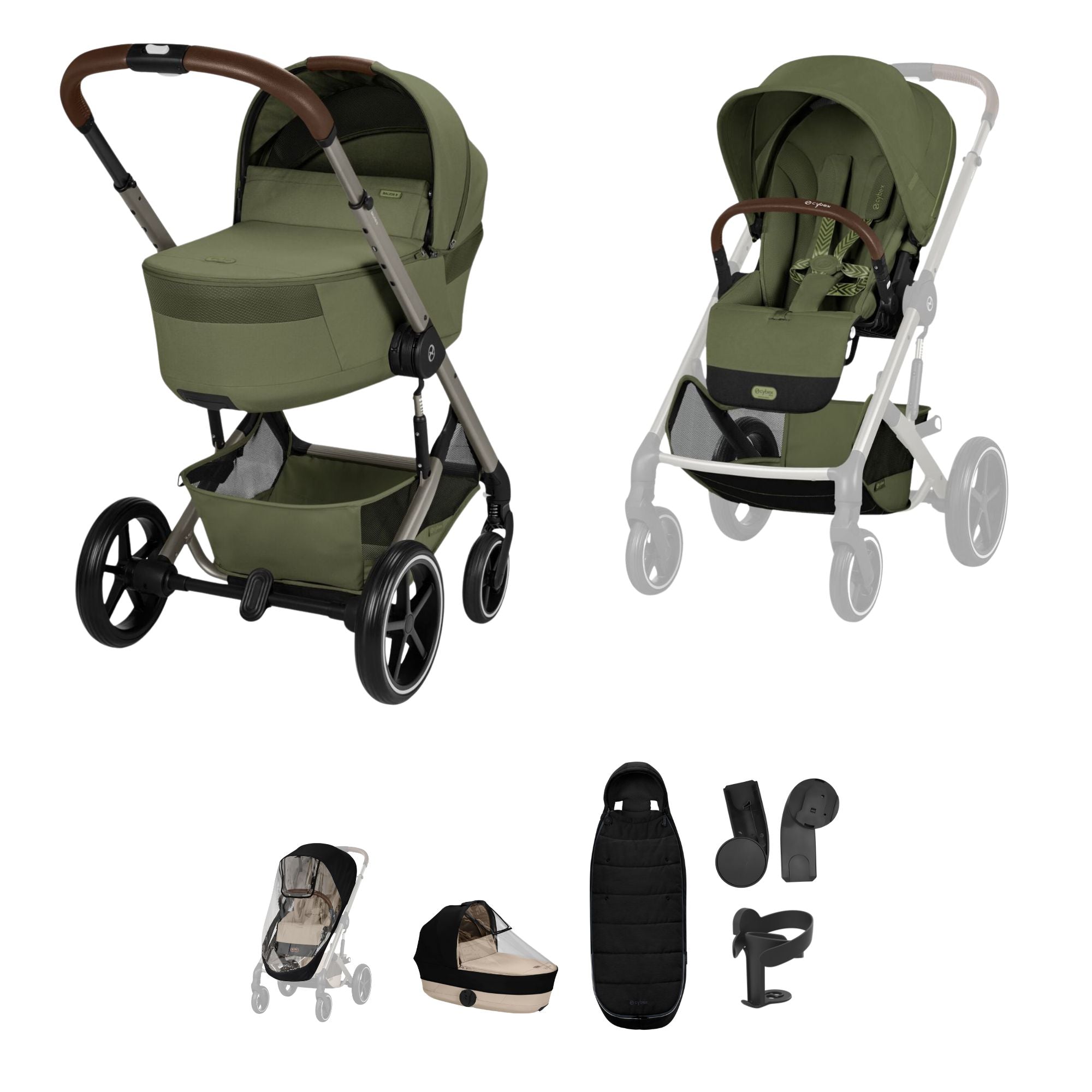 Cybex Balios + Fold Cot Accessory Bundle - Moss Green