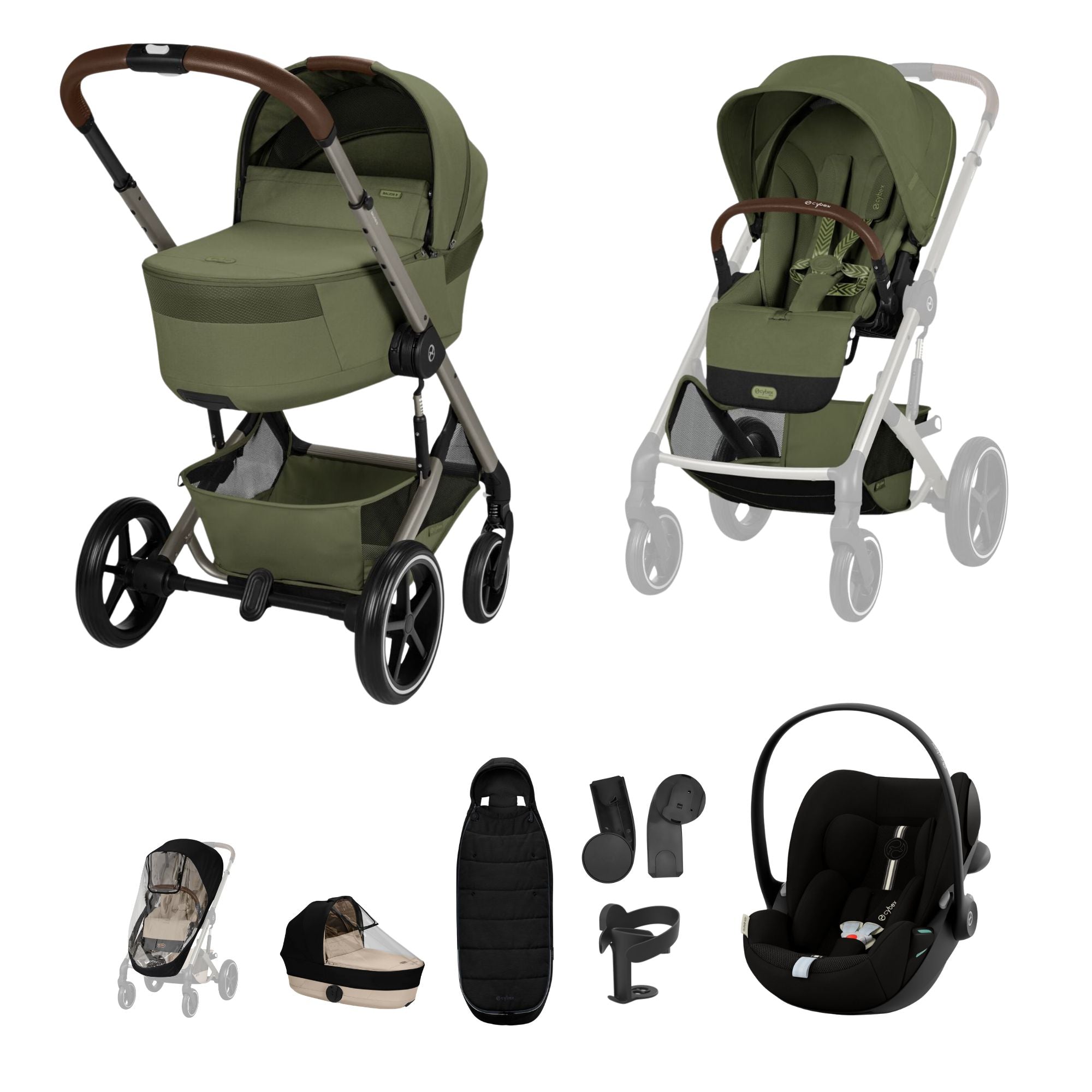 Cybex Balios + Fold Cot Travel System Bundle - Moss Green