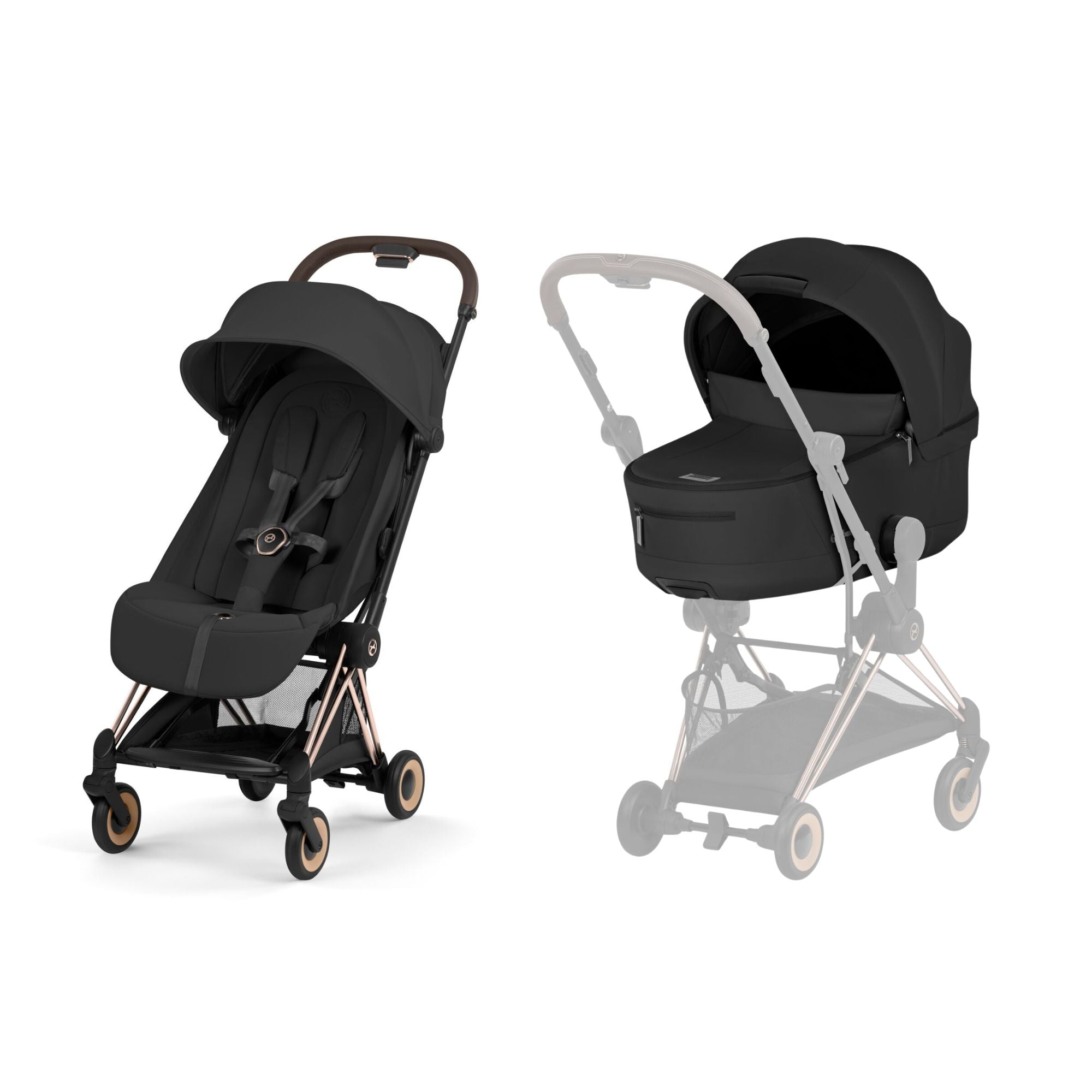 Cybex Coya Comfort Set (Pushchair & Carrycot) - Sepia Black with Rose Gold Frame