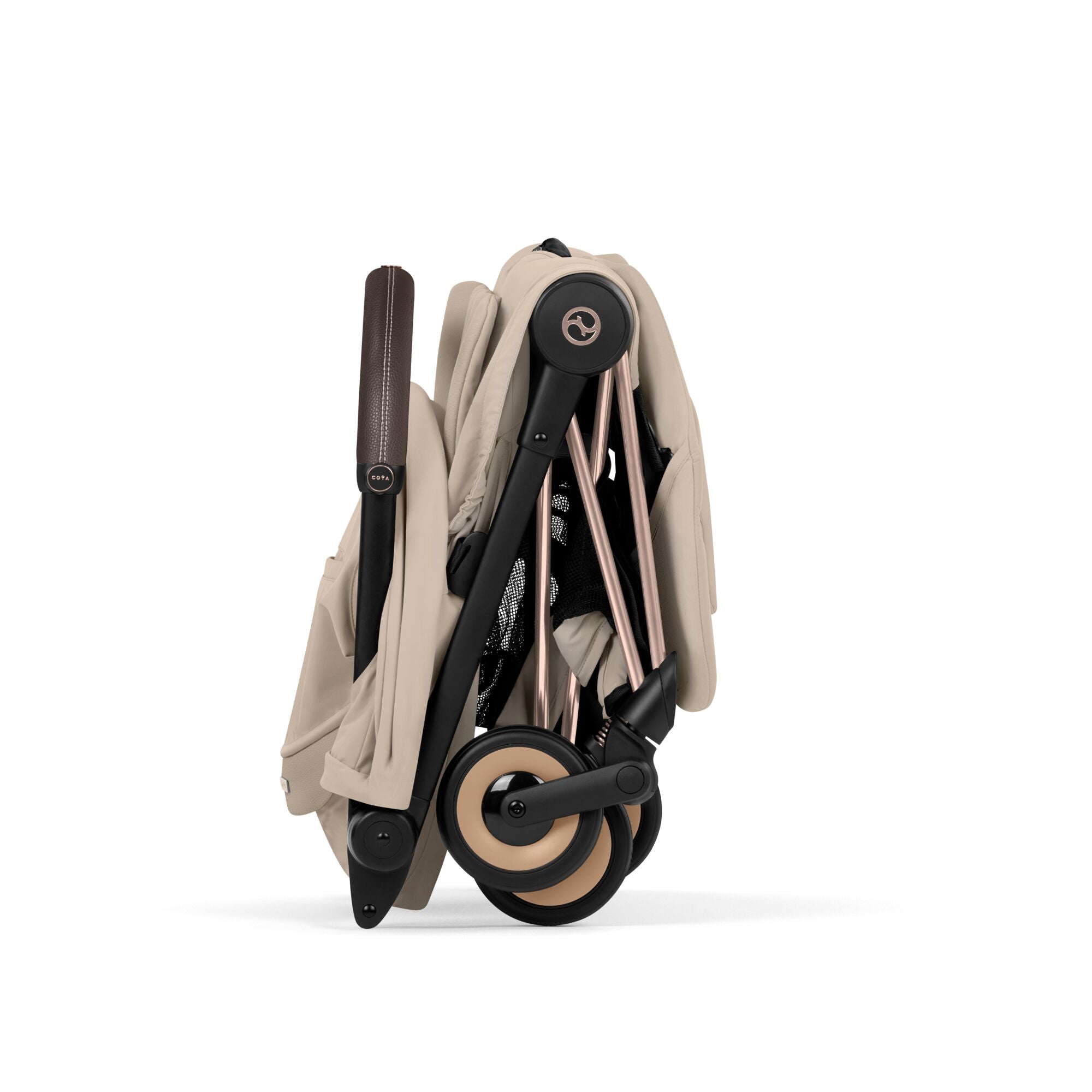 Cybex COYA Fold Cot Travel System Bundle - Style Cozy Beige & Rose Gold Frame