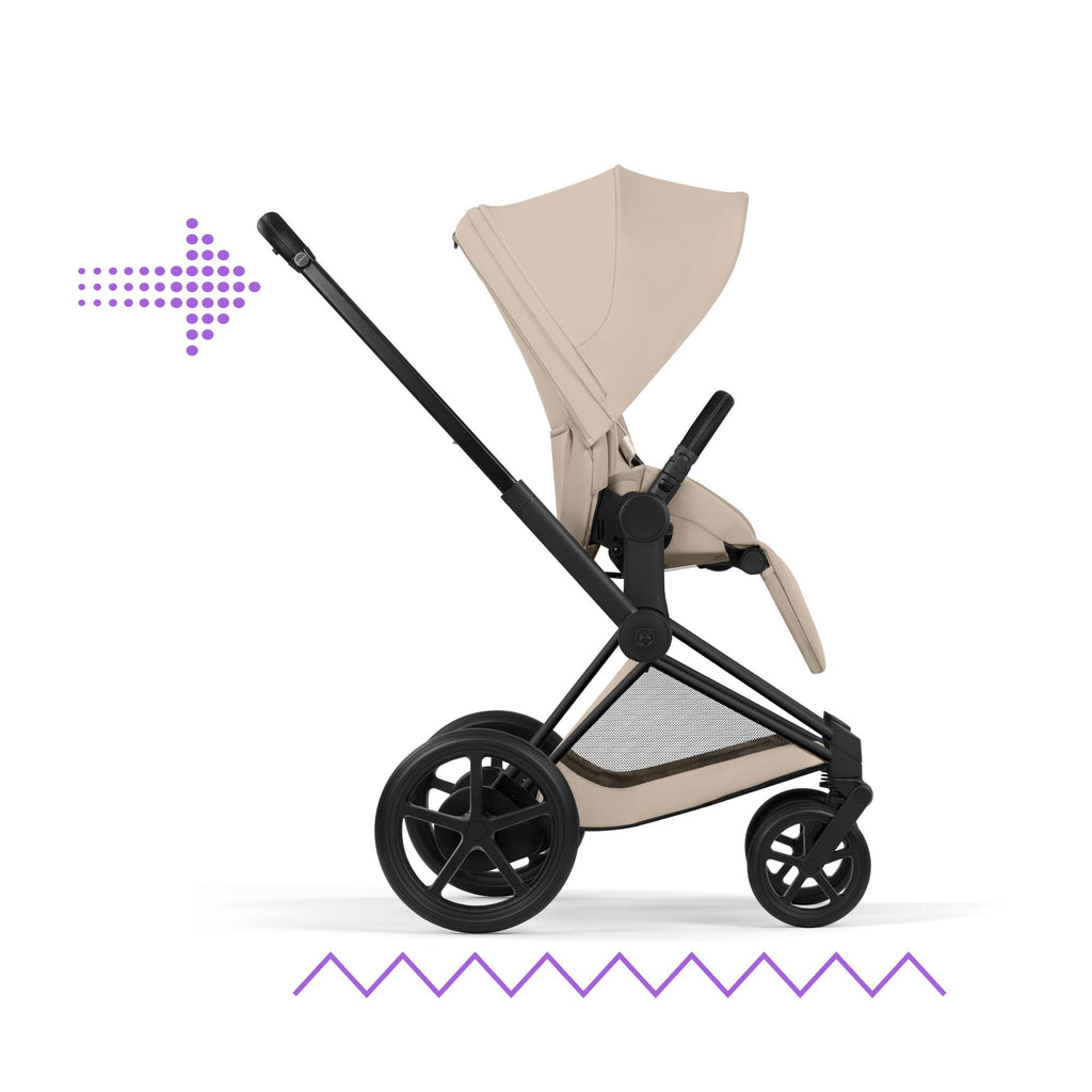 Cybex e-PRIAM Fold Cot Travel System Bundle - Comfort Cozy Beige & Matt Black Frame