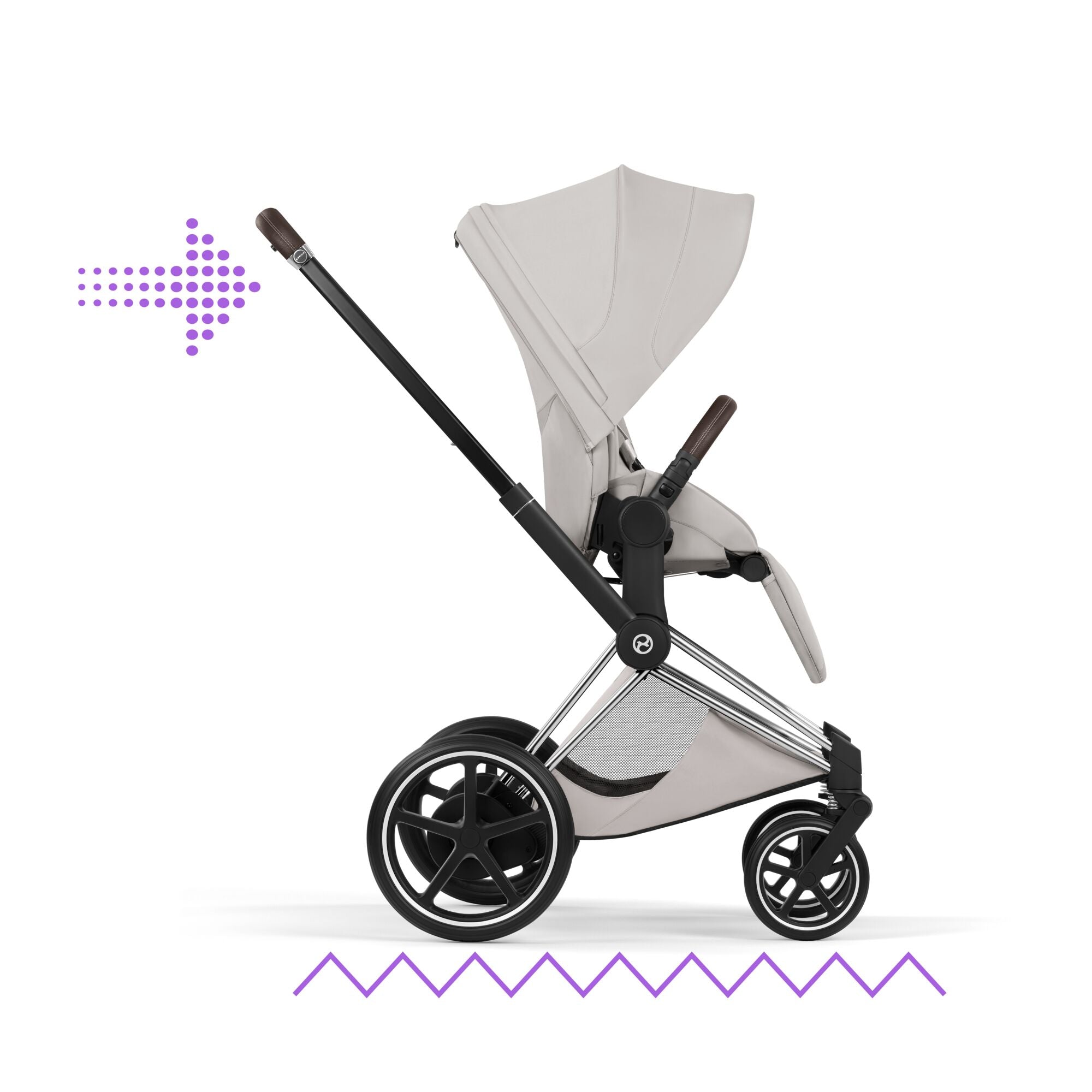 Cybex e-PRIAM Fold Cot Travel System Bundle - Style City Grey & Chrome Brown Frame