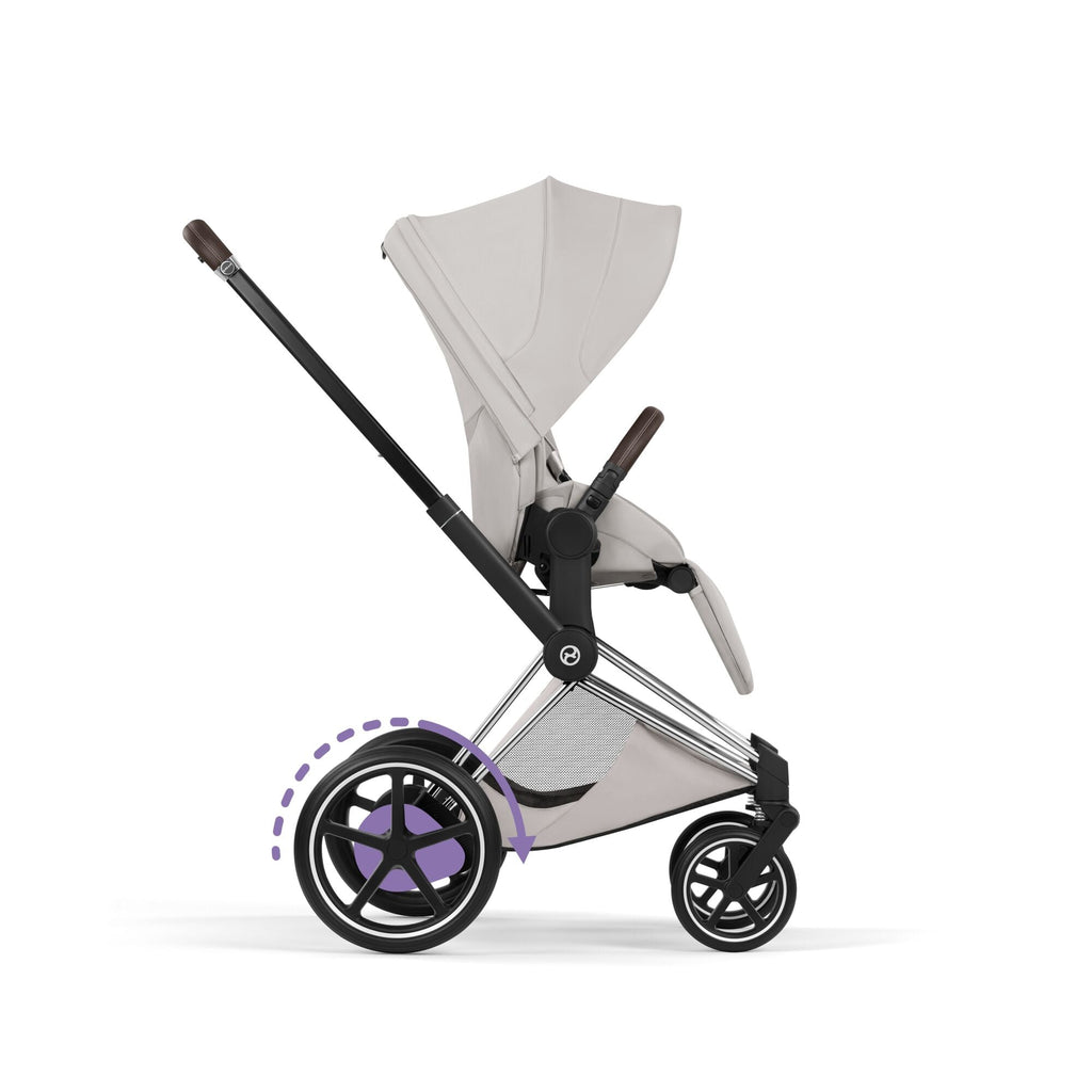 Cybex e-PRIAM Fold Cot Travel System Bundle - Style City Grey & Chrome Brown Frame