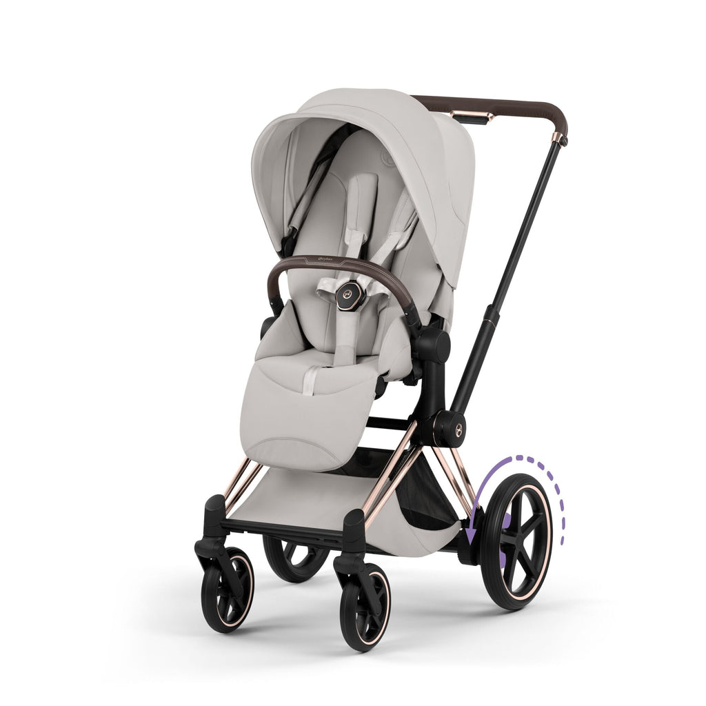 Cybex e-PRIAM Fold Cot Accessory Bundle - Style City Grey & Rose Gold Frame