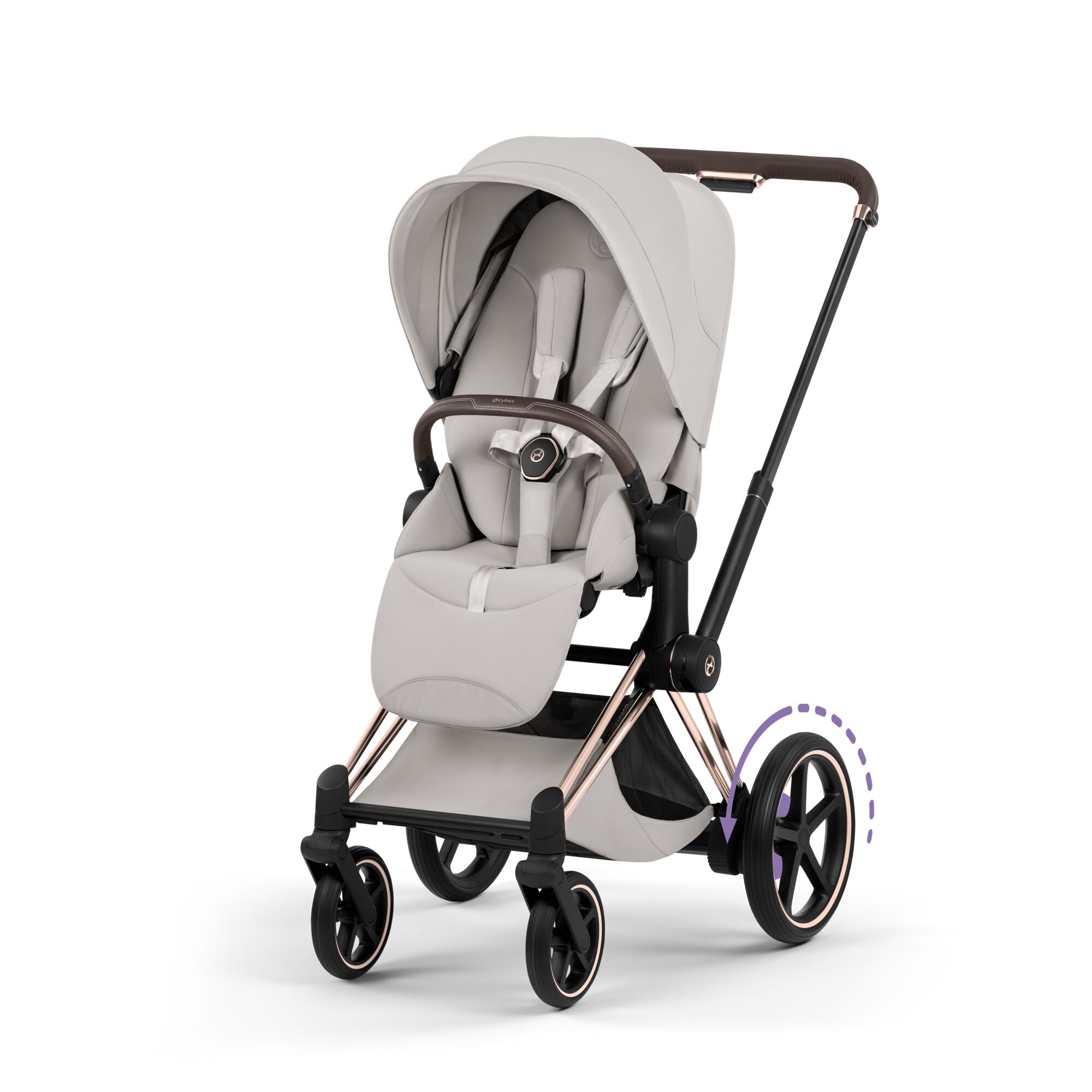 Cybex e-PRIAM Fold Cot Accessory Bundle - Style City Grey & Rose Gold Frame
