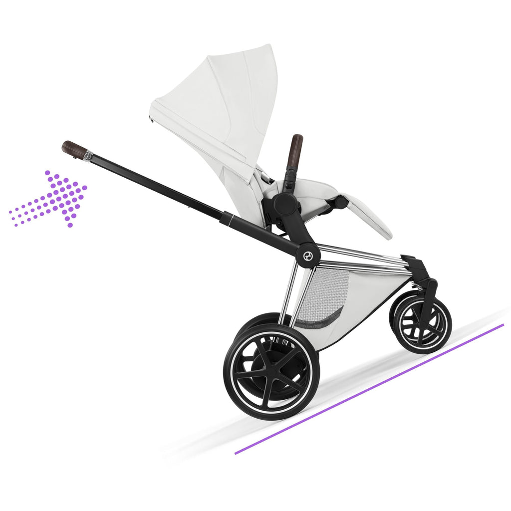 Cybex ePriam Style Pushchair - Off White with Chrome Brown Frame