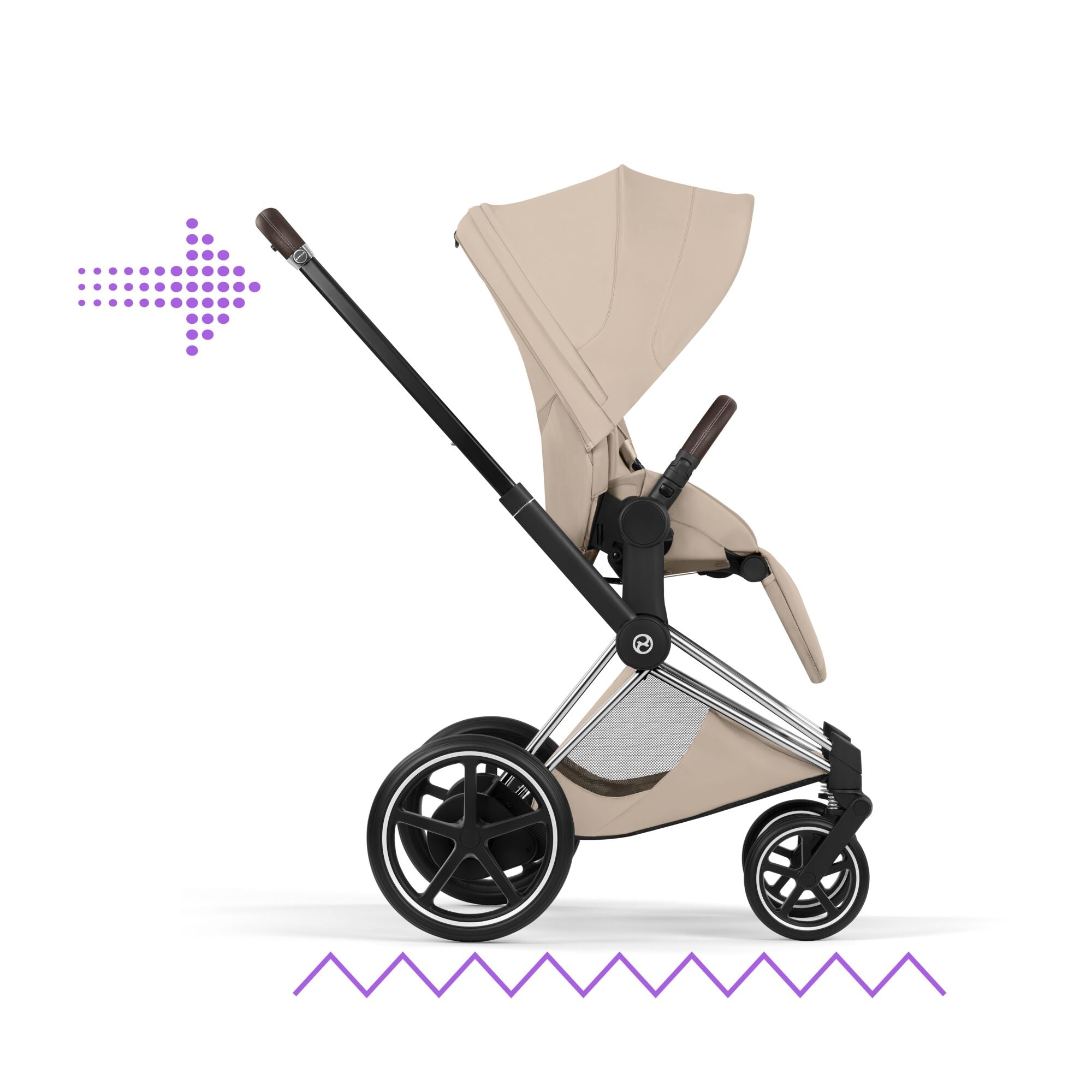 Cybex e-PRIAM Fold Cot Travel System Bundle - Style Cozy Beige & Chrome Brown Frame