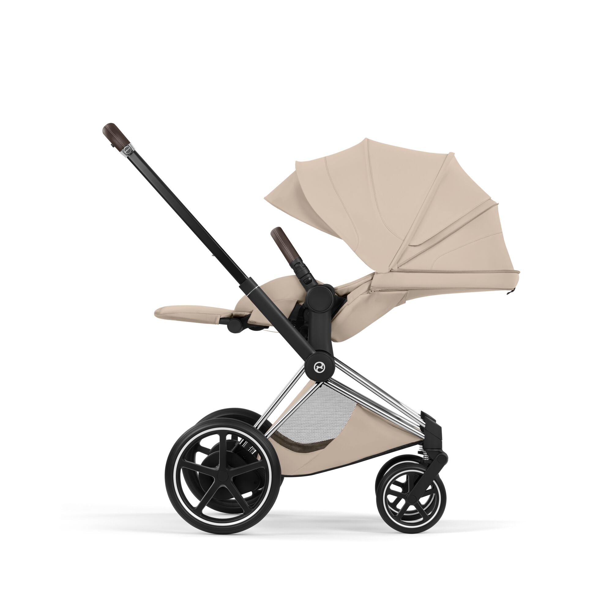 Cybex e-PRIAM Fold Cot Accessory Bundle - Style Cozy Beige & Chrome Brown Frame