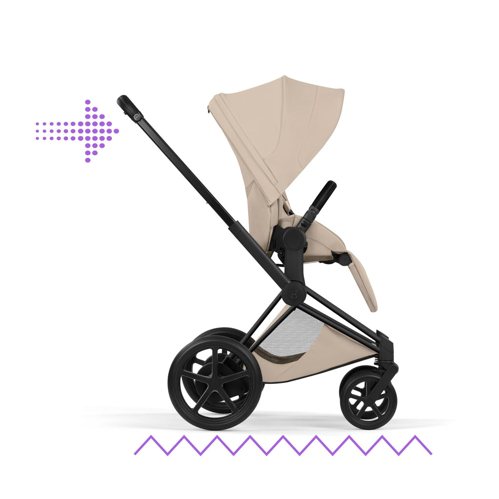 Cybex e-PRIAM Fold Cot Travel System Bundle - Style Cozy Beige & Matt Black Frame