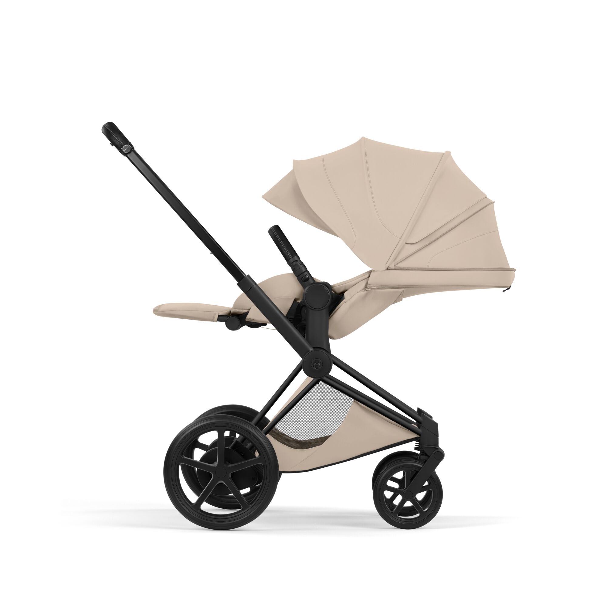 Cybex e-PRIAM Fold Cot Travel System Bundle - Style Cozy Beige & Matt Black Frame