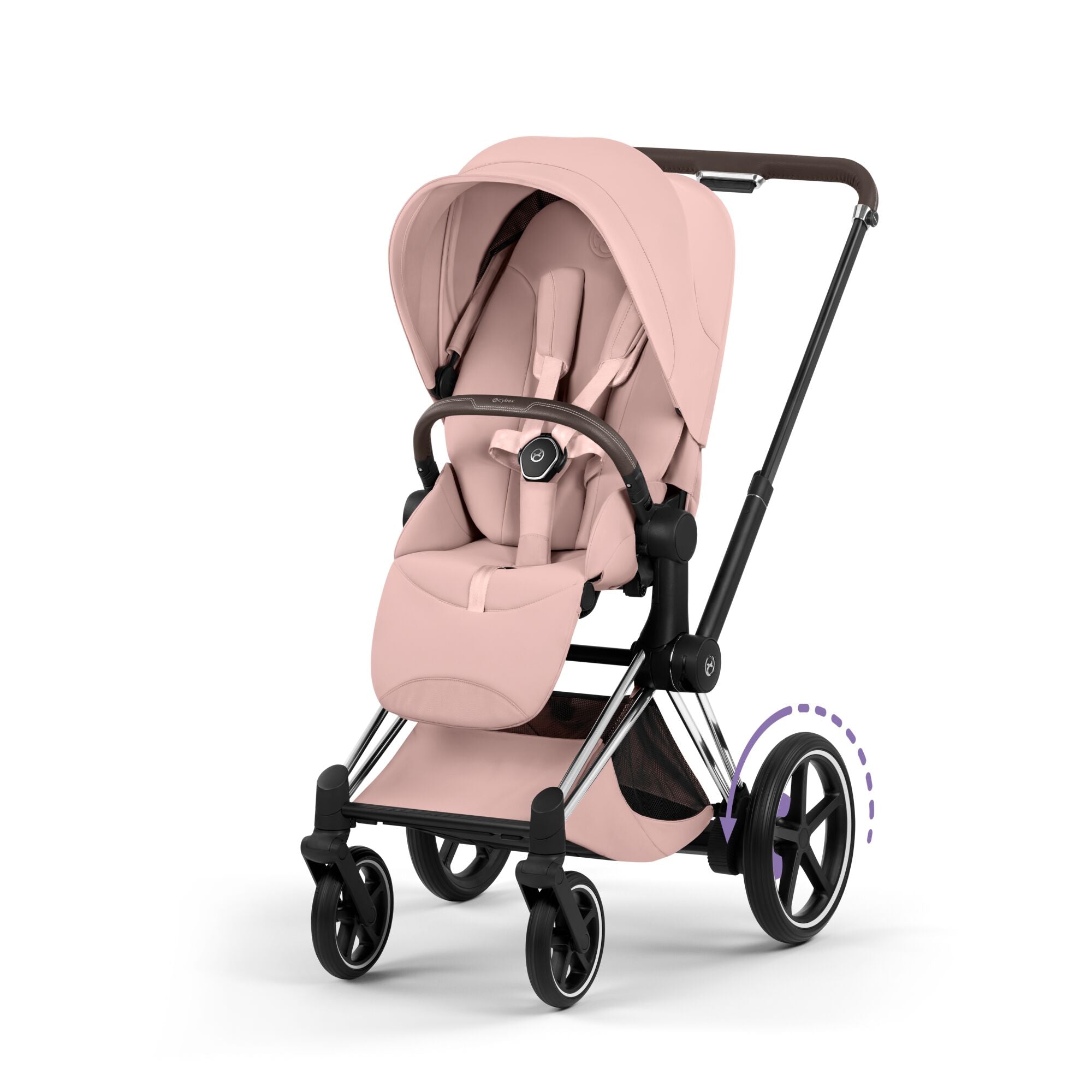 Cybex e-PRIAM Fold Cot Accessory Bundle - Style Peach Pink & Chrome Brown Frame