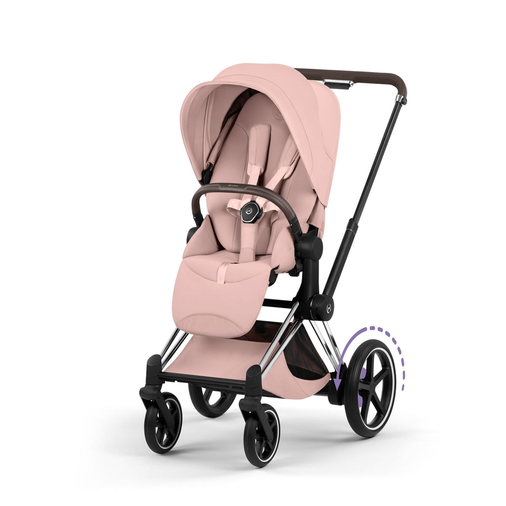 Cybex e-PRIAM Fold Cot Travel System Bundle - Style Peach Pink & Chrome Brown Frame