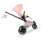 Cybex e-PRIAM Fold Cot Travel System Bundle - Style Peach Pink & Chrome Brown Frame