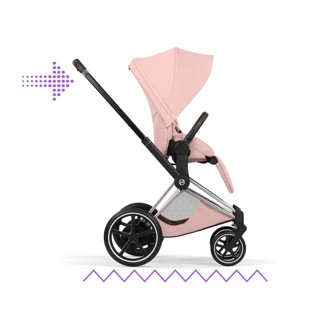 Cybex e-PRIAM Fold Cot Travel System Bundle - Style Peach Pink & Chrome Brown Frame