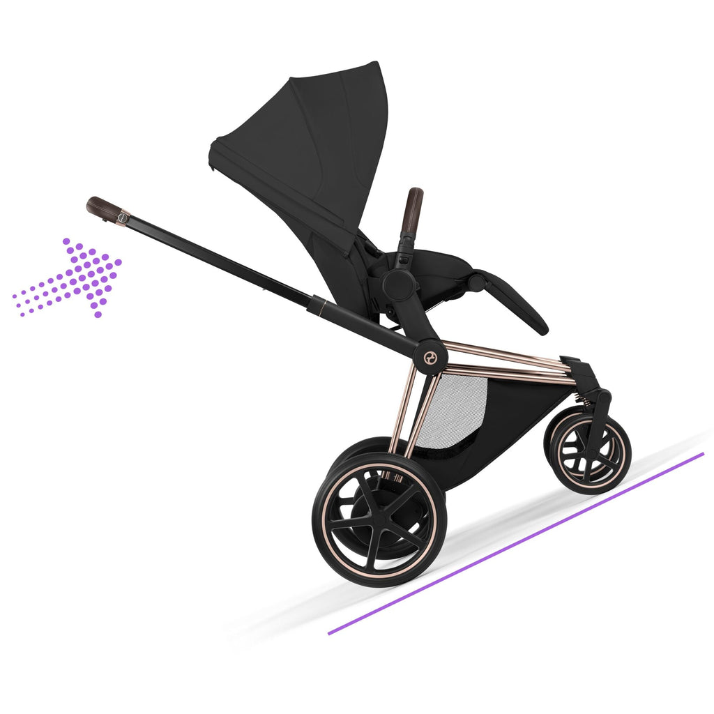 Cybex e-PRIAM Fold Cot Accessory Bundle - Style Sepia Black & Rose Gold Frame
