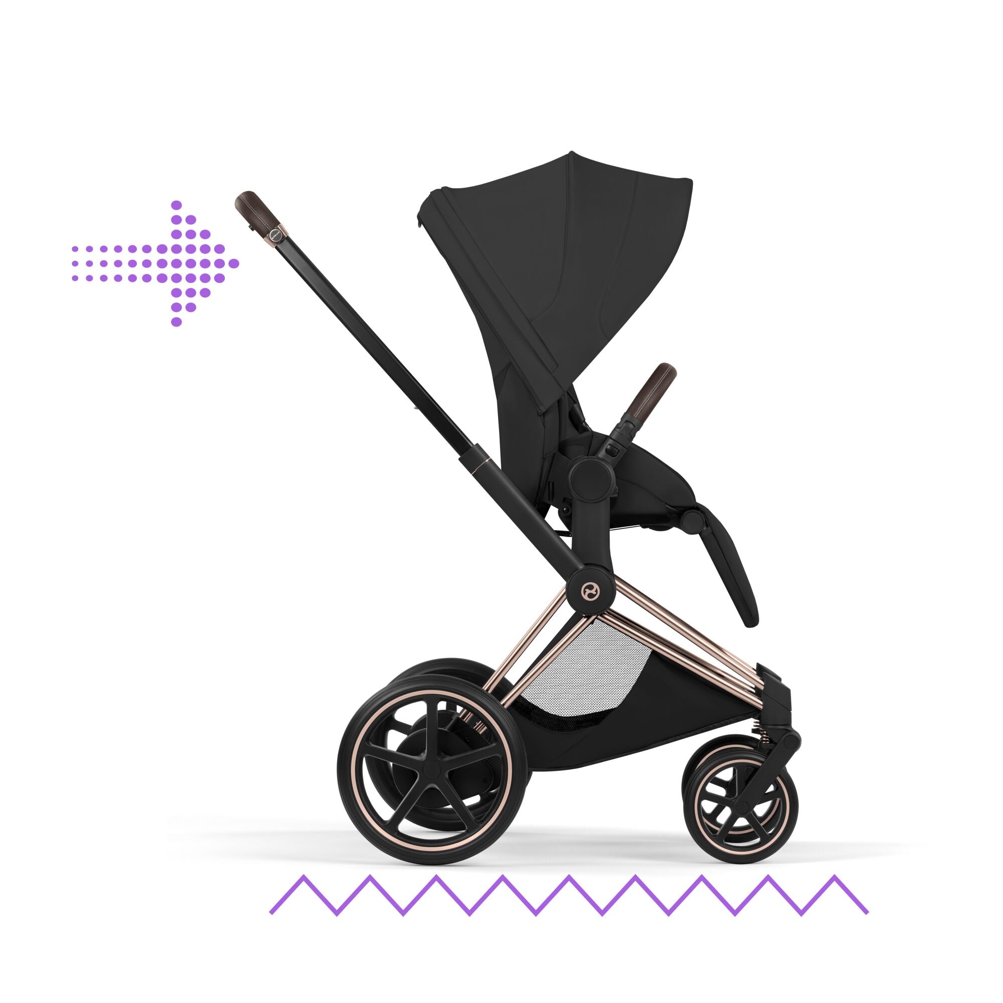 Cybex e-PRIAM Fold Cot Travel System Bundle - Style Sepia Black & Rose Gold Frame