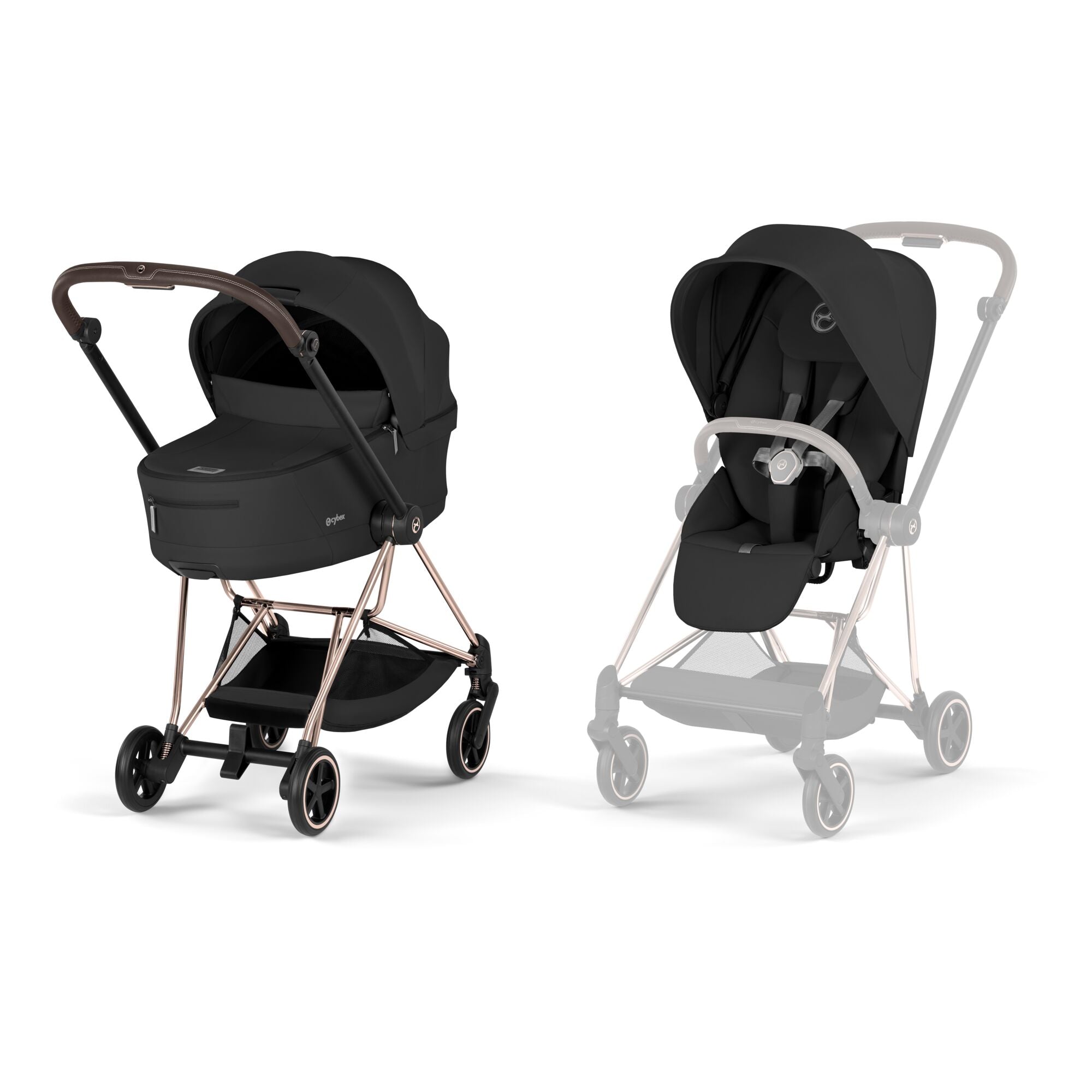 Cybex MIOS Comfort Set (Pushchair & Carrycot) -  Sepia Black with Rose Gold Frame