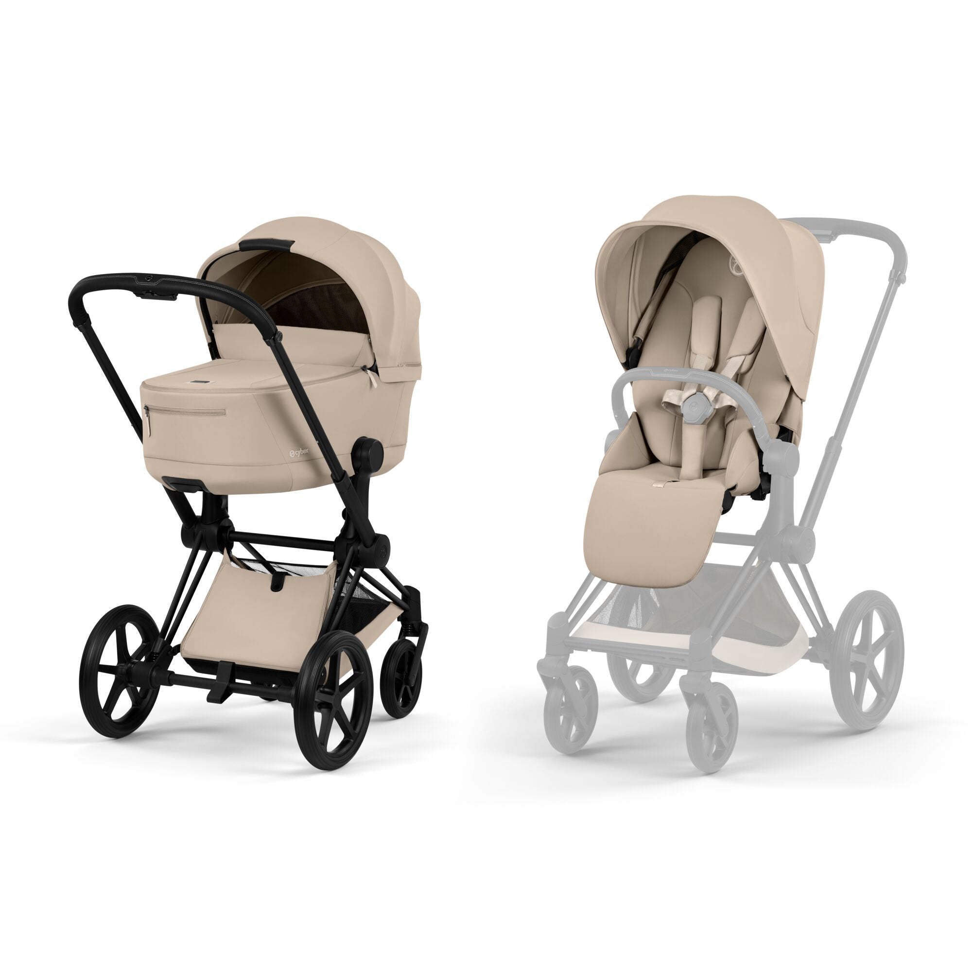 Cybex Priam Comfort Set  (Pushchair & Carrycot) - Cozy Beige with Matt Black Frame