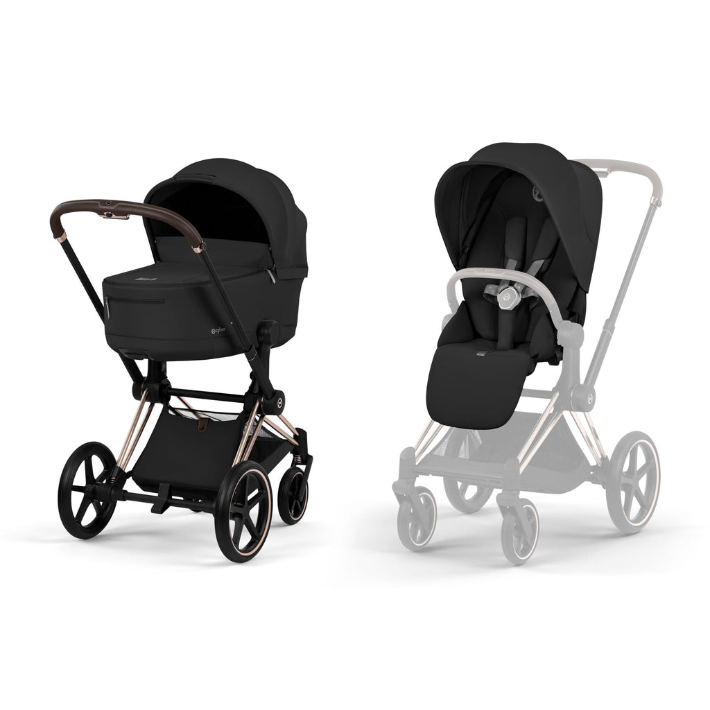 Cybex Priam Comfort Set  (Pushchair & Carrycot) - Sepia Black with Rose Gold Frame