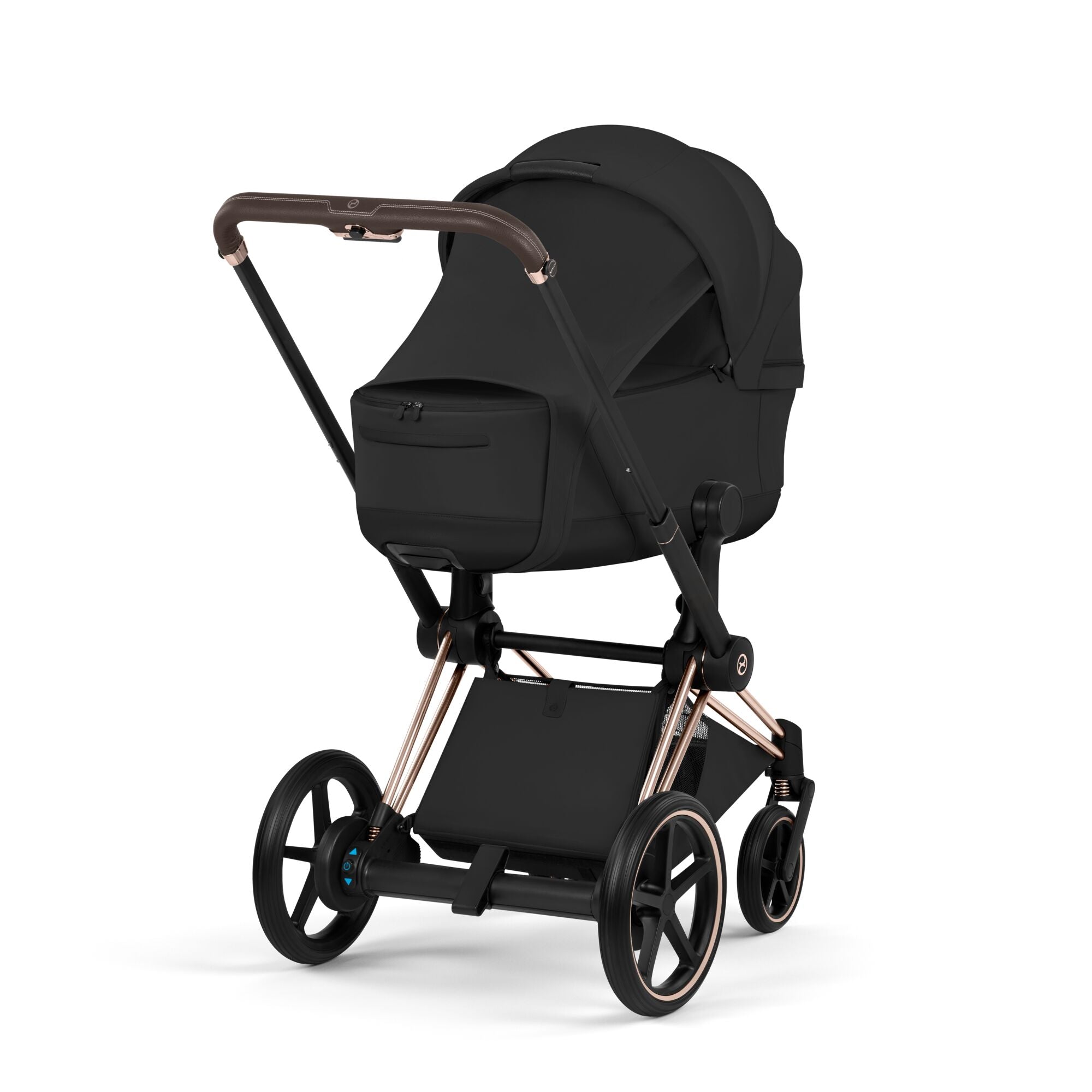 Cybex e-PRIAM Fold Cot Travel System Bundle - Style Sepia Black & Chrome Brown Frame
