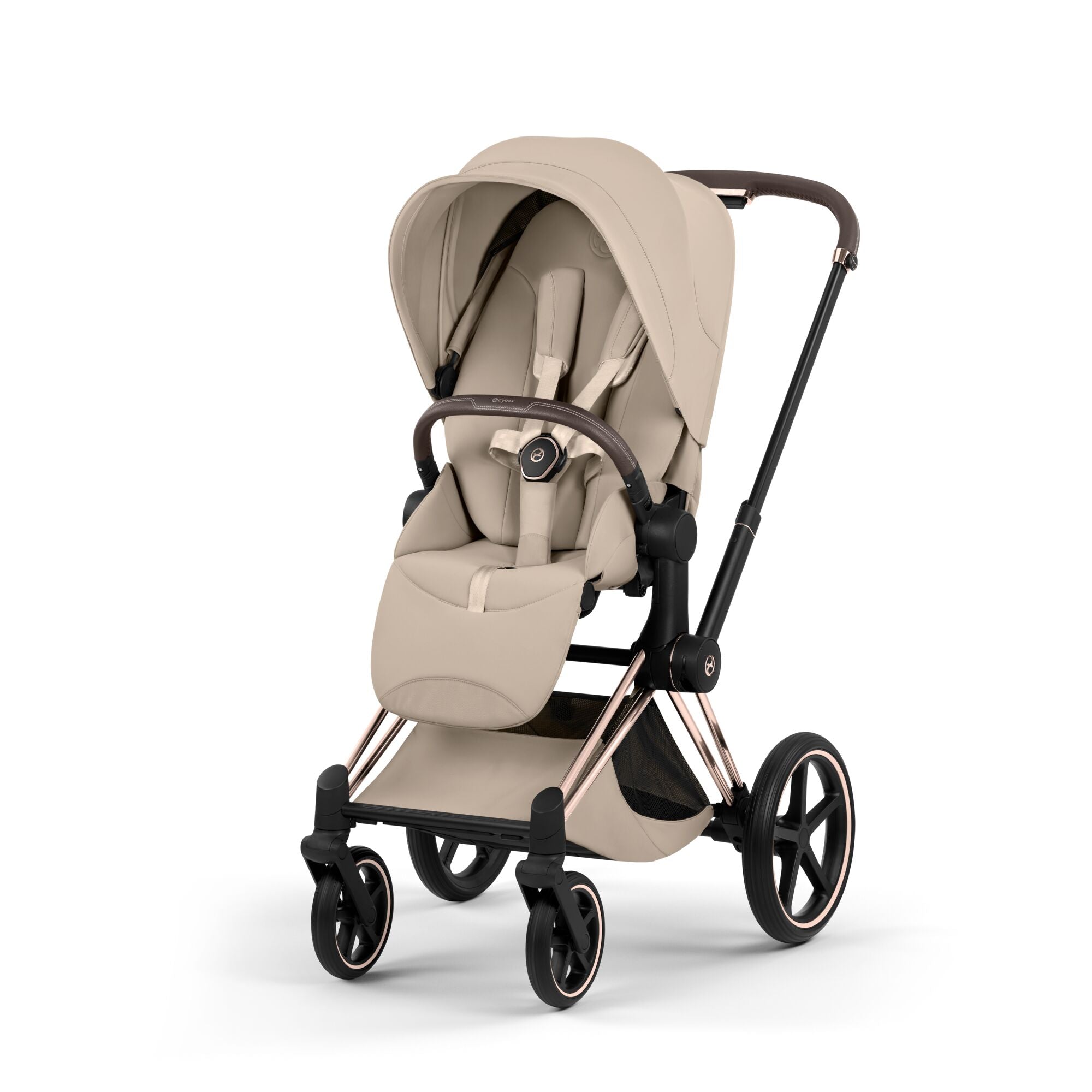 Cybex PRIAM Fold Cot Travel System Bundle - Style Cozy Beige & Rose Gold Frame