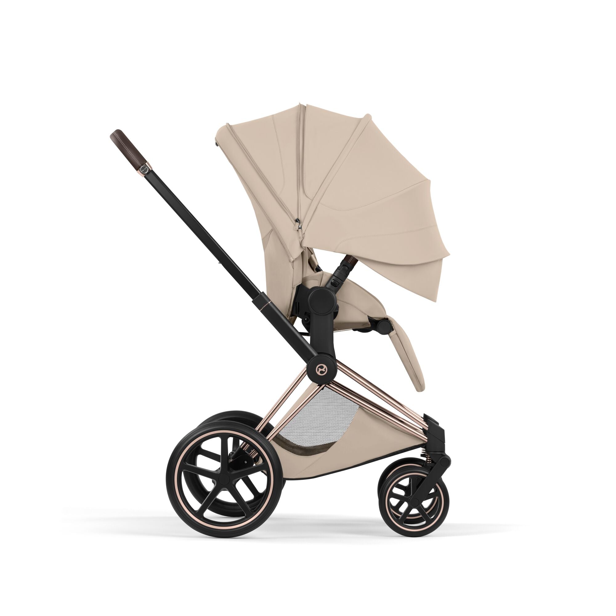 Cybex PRIAM Fold Cot Travel System Bundle - Style Cozy Beige & Rose Gold Frame