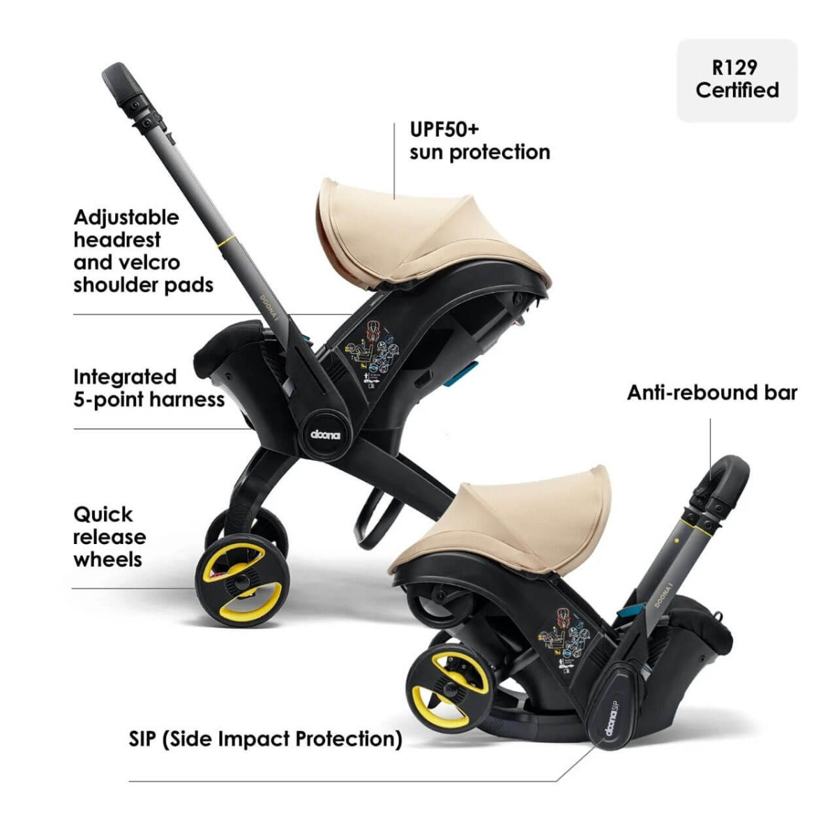 Doona i Infant Car Seat Stroller + IsoFix Base - Sahara Sand 4
