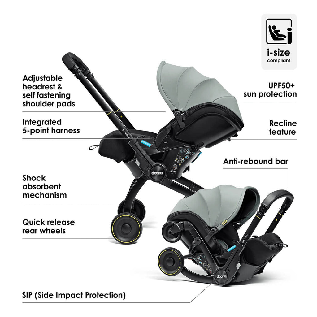 Doona X Infant Car Seat Stroller + IsoFix Base - Dusty Sage 11