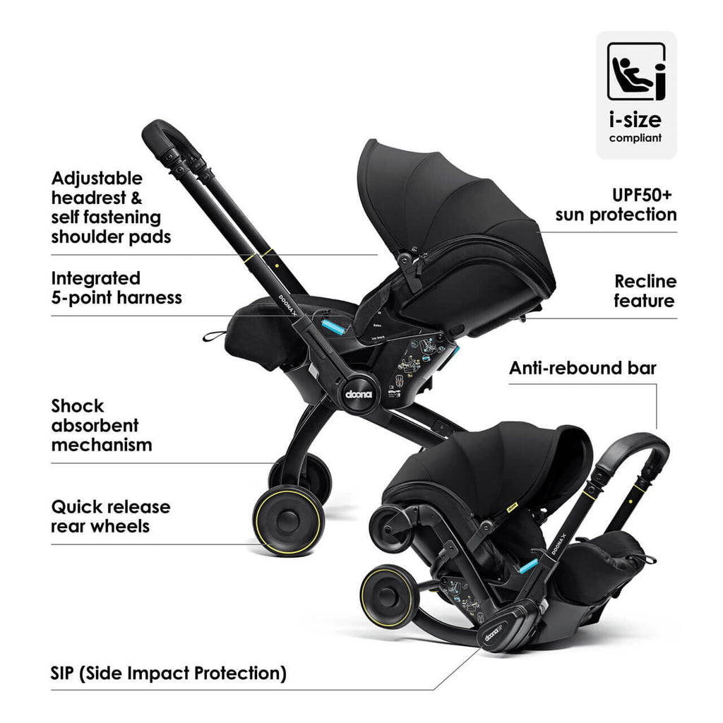 Doona X Infant Car Seat Stroller + IsoFix Base - Nitro Black 9