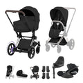 Cybex e-PRIAM Fold Cot Travel System Bundle - Style Sepia Black & Chrome Brown Frame