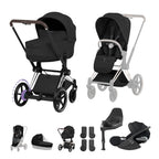 Cybex e-PRIAM Fold Cot Travel System Bundle - Style Sepia Black & Chrome Brown Frame