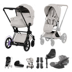 Cybex e-PRIAM Fold Cot Travel System Bundle - Style City Grey & Matt Black Frame