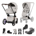 Cybex e-PRIAM Fold Cot Travel System Bundle - Style City Grey & Rose Gold Frame