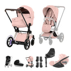 Cybex e-PRIAM Fold Cot Travel System Bundle - Style Peach Pink & Rose Gold Frame