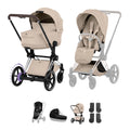 Cybex e-PRIAM Fold Cot Accessory Bundle - Style Cozy Beige & Chrome Brown Frame