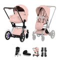 Cybex e-PRIAM Fold Cot Accessory Bundle - Style Peach Pink & Chrome Brown Frame