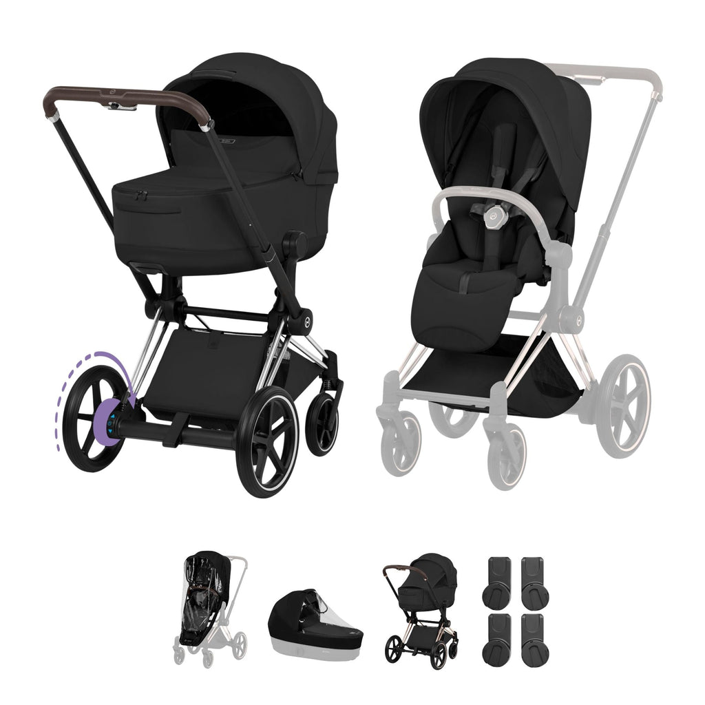 Cybex e-PRIAM Fold Cot Accessory Bundle - Style Sepia Black & Chrome Brown Frame