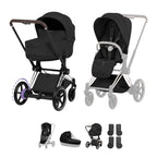 Cybex e-PRIAM Fold Cot Accessory Bundle - Style Sepia Black & Chrome Brown Frame