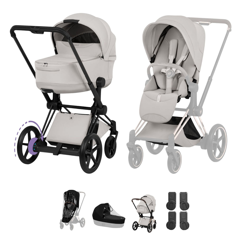 Cybex e-PRIAM Fold Cot Accessory Bundle - Style City Grey & Matt Black Frame