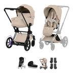 Cybex e-PRIAM Fold Cot Accessory Bundle - Style Cozy Beige & Matt Black Frame
