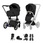 Cybex e-PRIAM Fold Cot Accessory Bundle - Style Sepia Black & Matt Black Frame