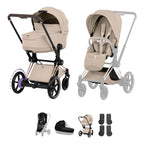 Cybex e-PRIAM Fold Cot Accessory Bundle - Style Cozy Beige & Rose Gold Frame