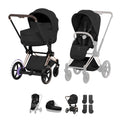 Cybex e-PRIAM Fold Cot Accessory Bundle - Style Sepia Black & Rose Gold Frame