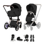 Cybex e-PRIAM Fold Cot Accessory Bundle - Style Sepia Black & Rose Gold Frame