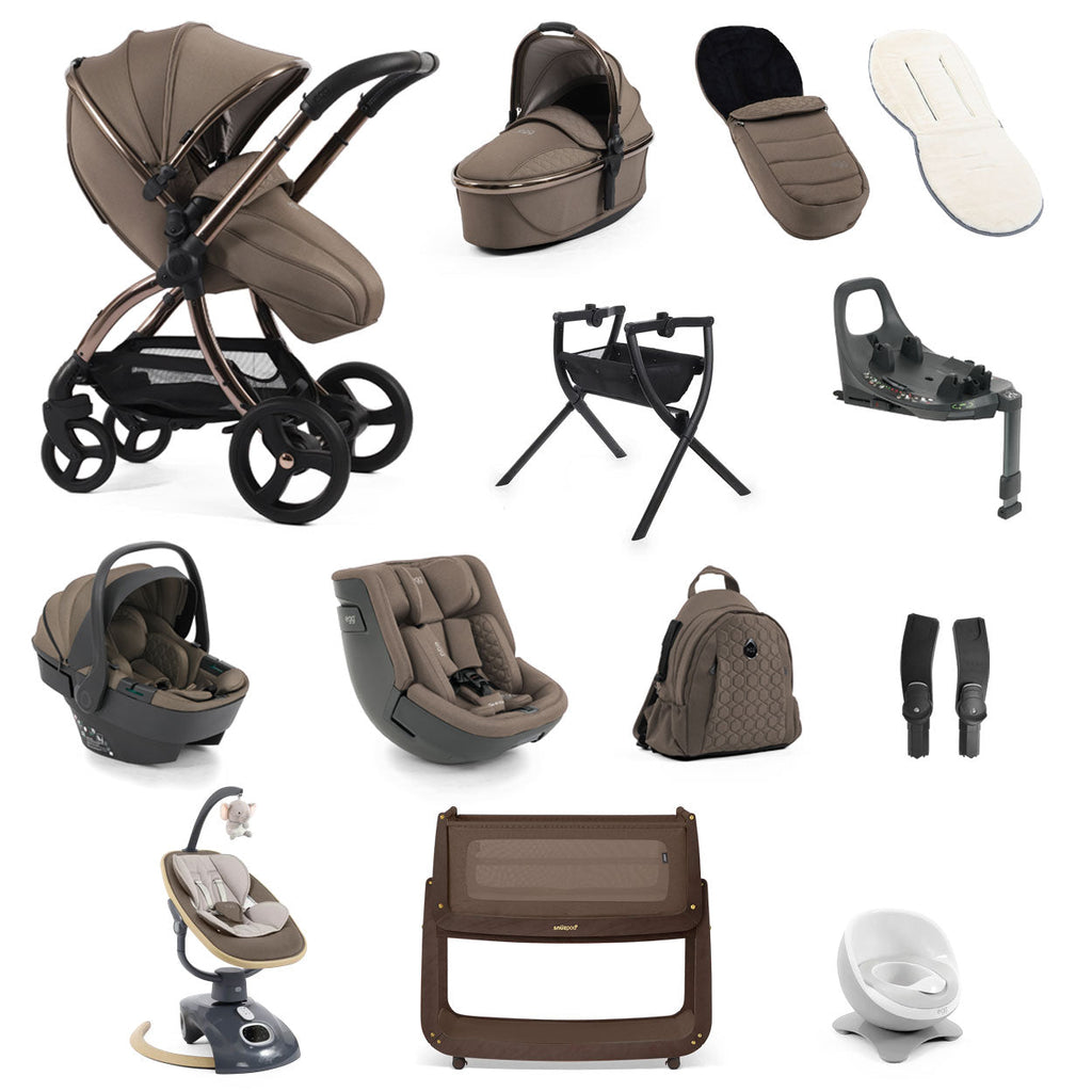 Egg 3 Ultimate Shell 360 Car Seat & Nursery Essentials Bundle - Mink