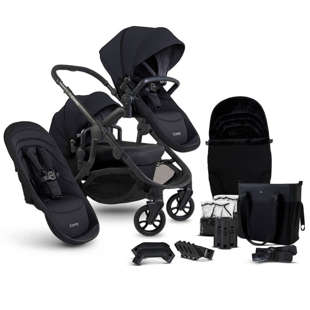 iCandy Orange 4 Double Pushchair with Complete Accessory Bundle - Black Edition 1