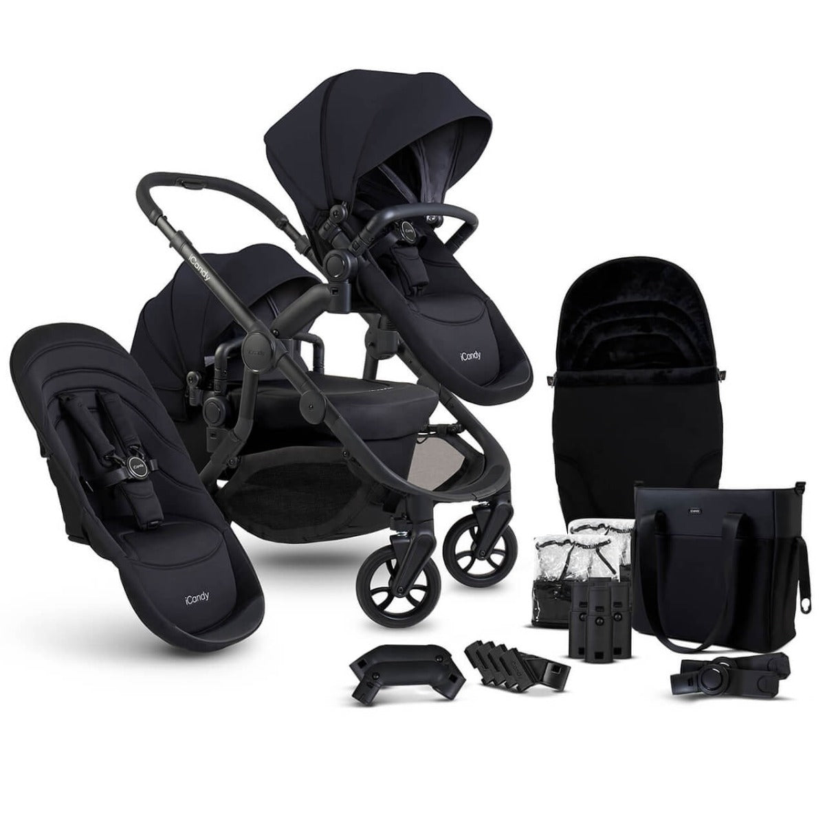 iCandy Orange 4 Double Pushchair with Complete Accessory Bundle - Black Edition 1