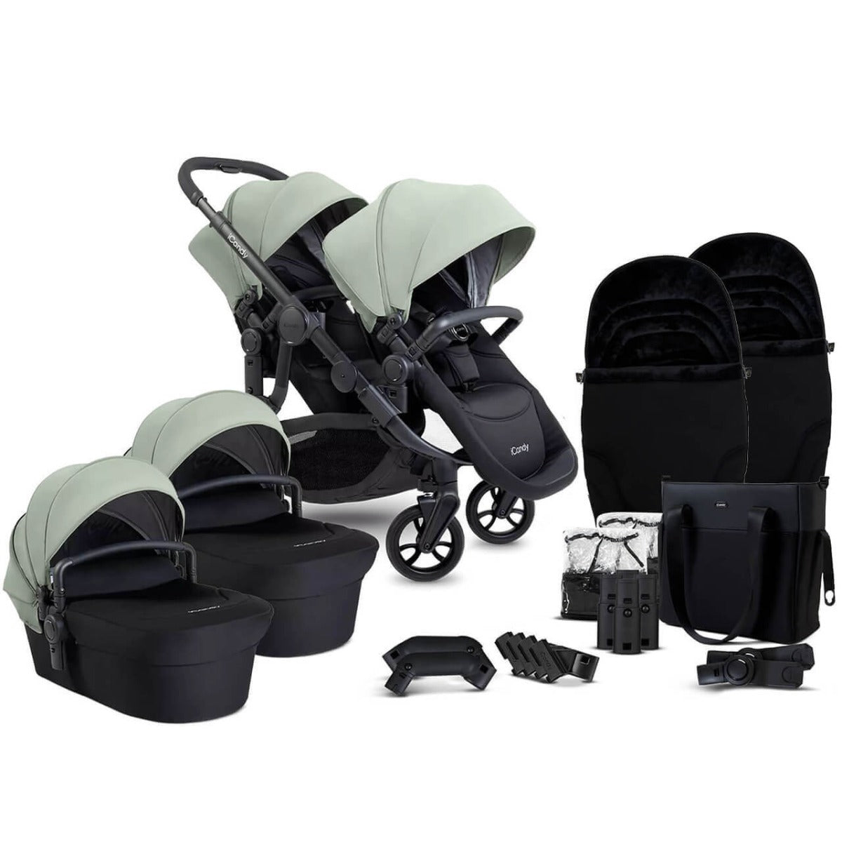iCandy Orange 4 Twin Pushchair with Complete Accessory Bundle - Pistachio 1
